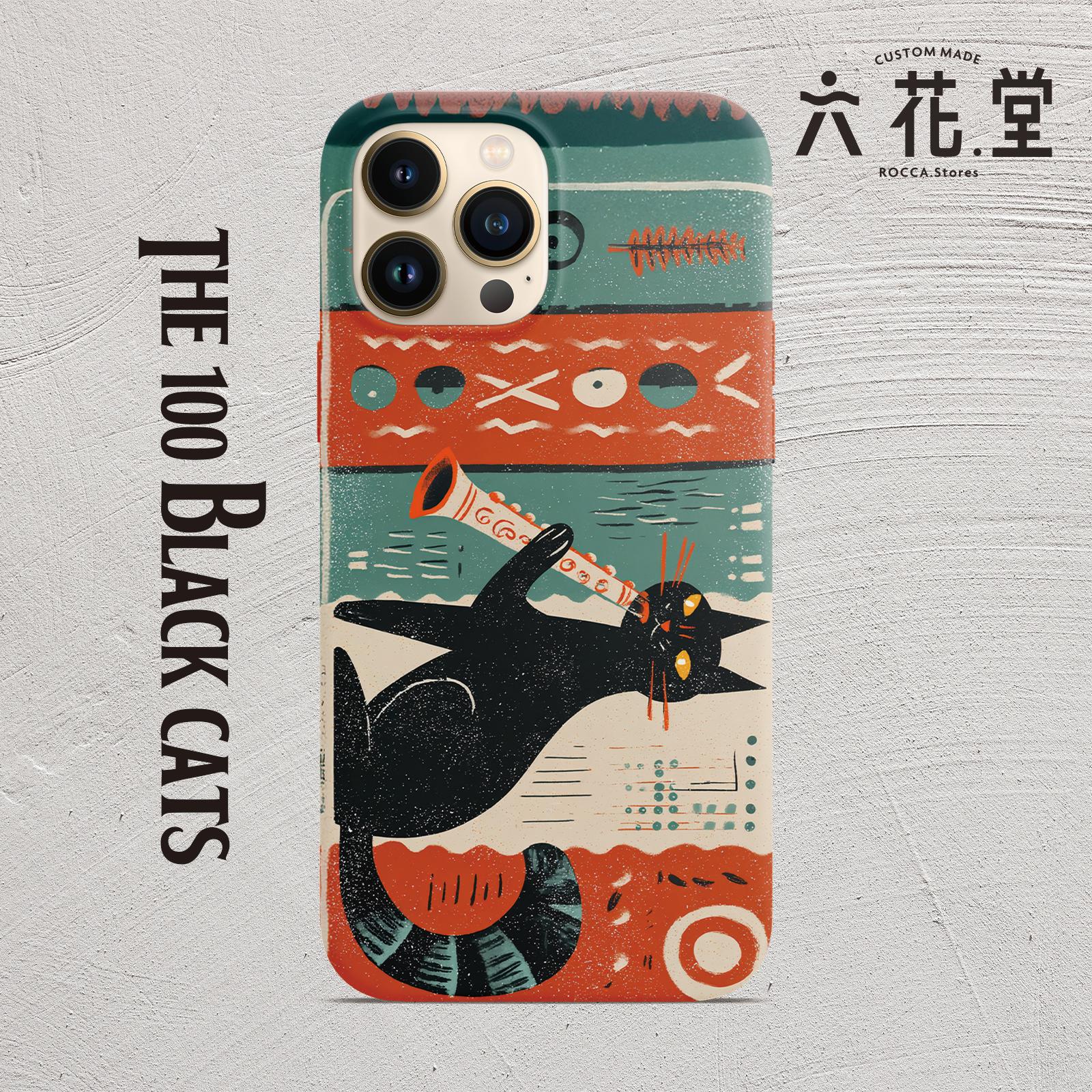 008匹目.黒猫好き必見！音楽隊のエモかわマッチラベルiPhoneケース1枚目の画像